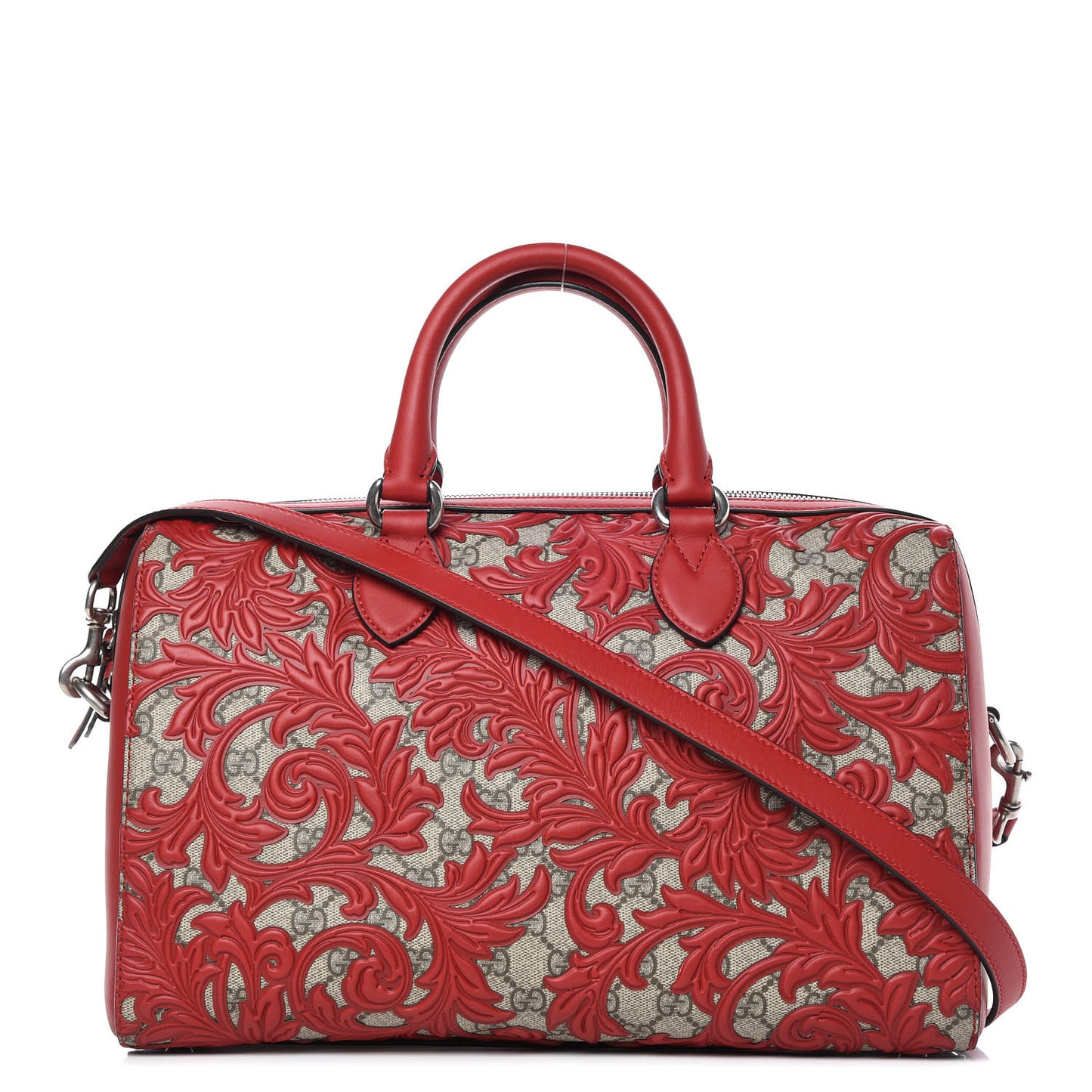 GG Supreme Monogram Arabesque Medium Boston Hibiscus Red