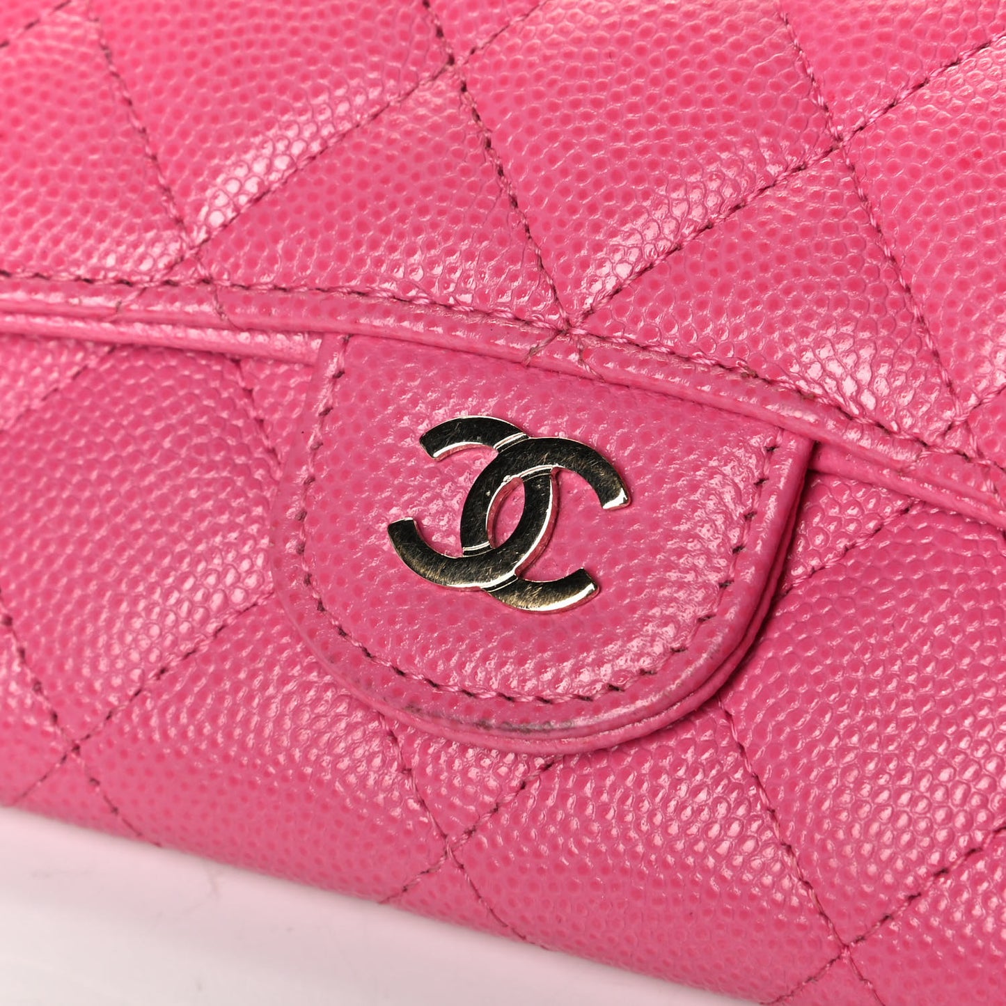Caviar Quilted Flap Card Holder Wallet Pink