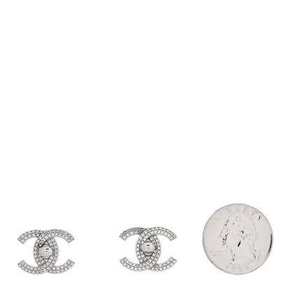 Chanel Crystal CC Turnlock Earrings Silver 2 of 4