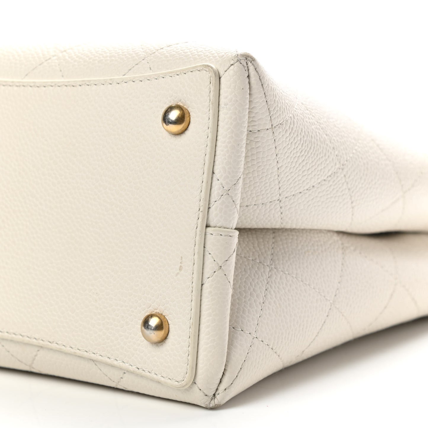 Grained Calfskin Stitched Small Drawstring Bag White