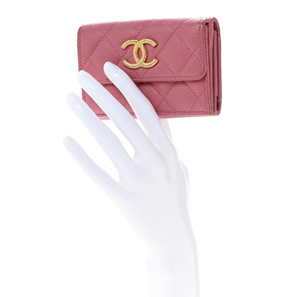 Chanel Caviar Quilted Textured CC Small Tri-Fold Flap Wallet Pink 2 of 11