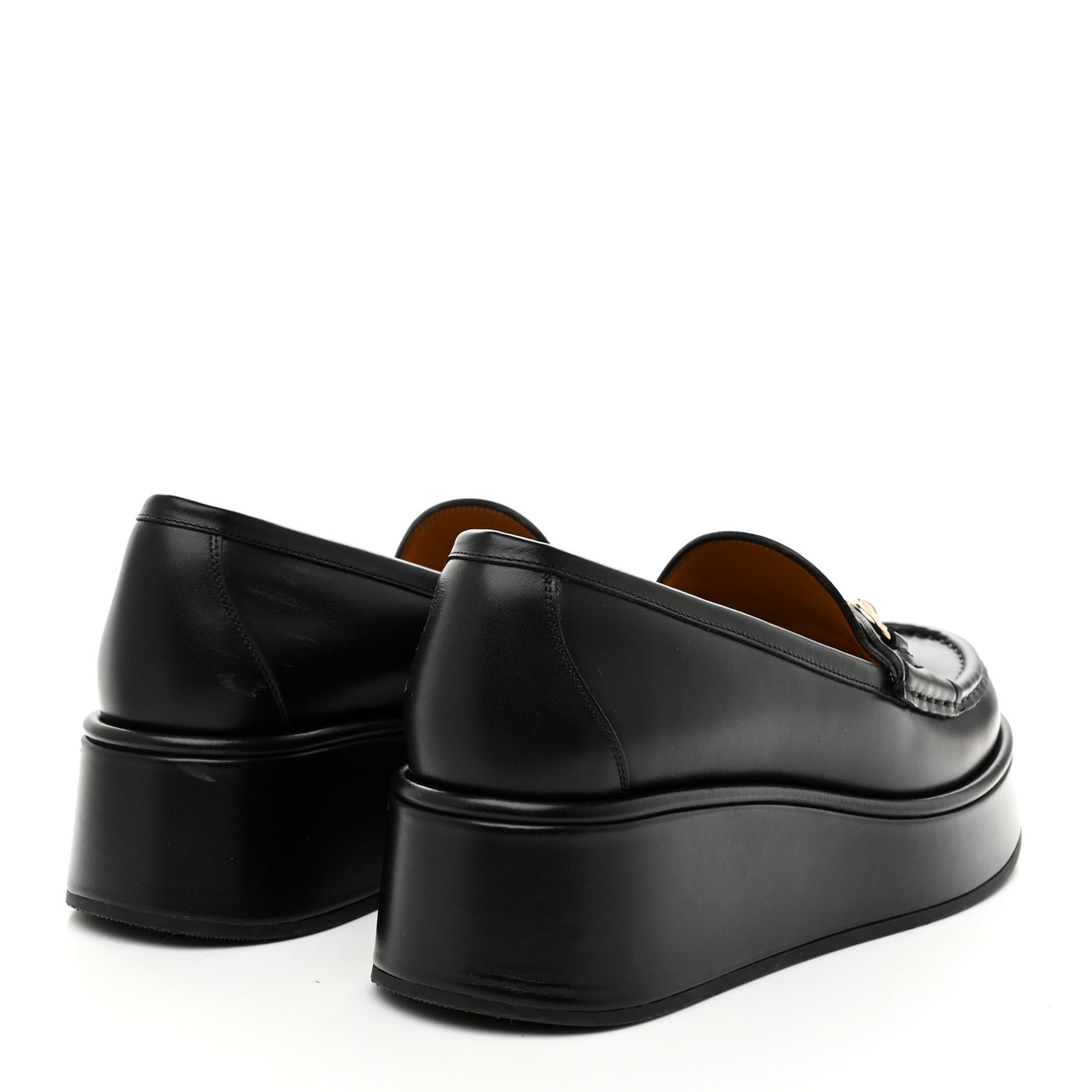 Kama Calfskin Horsebit Womens Wedge Platform Loafers 39 Black