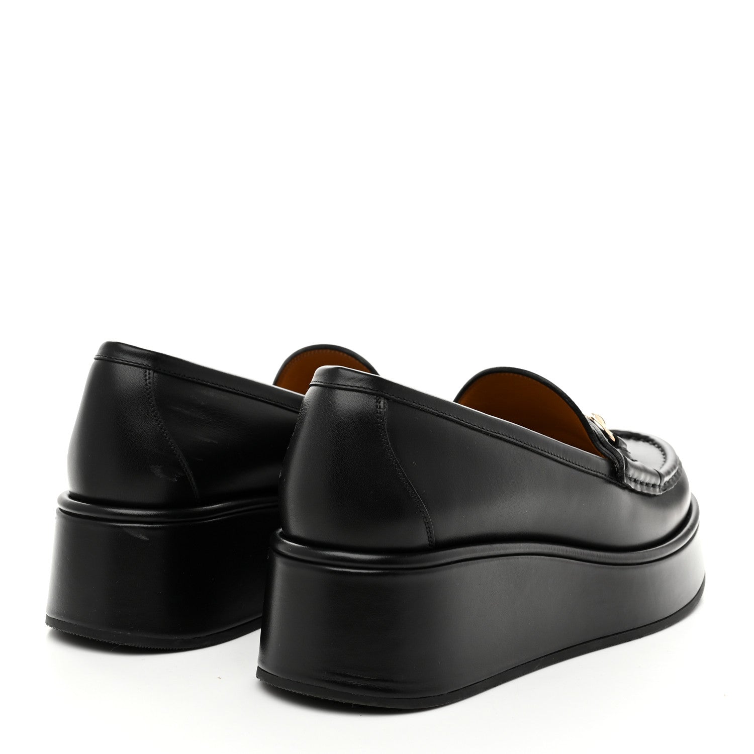 Gucci Kama Calfskin Horsebit Womens Wedge Platform Loafers 39 Black 5 of 11