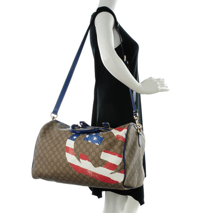 Gucci GG Plus Monogram Large Boston USA Flag Unicef Duffle Blue 2 of 7