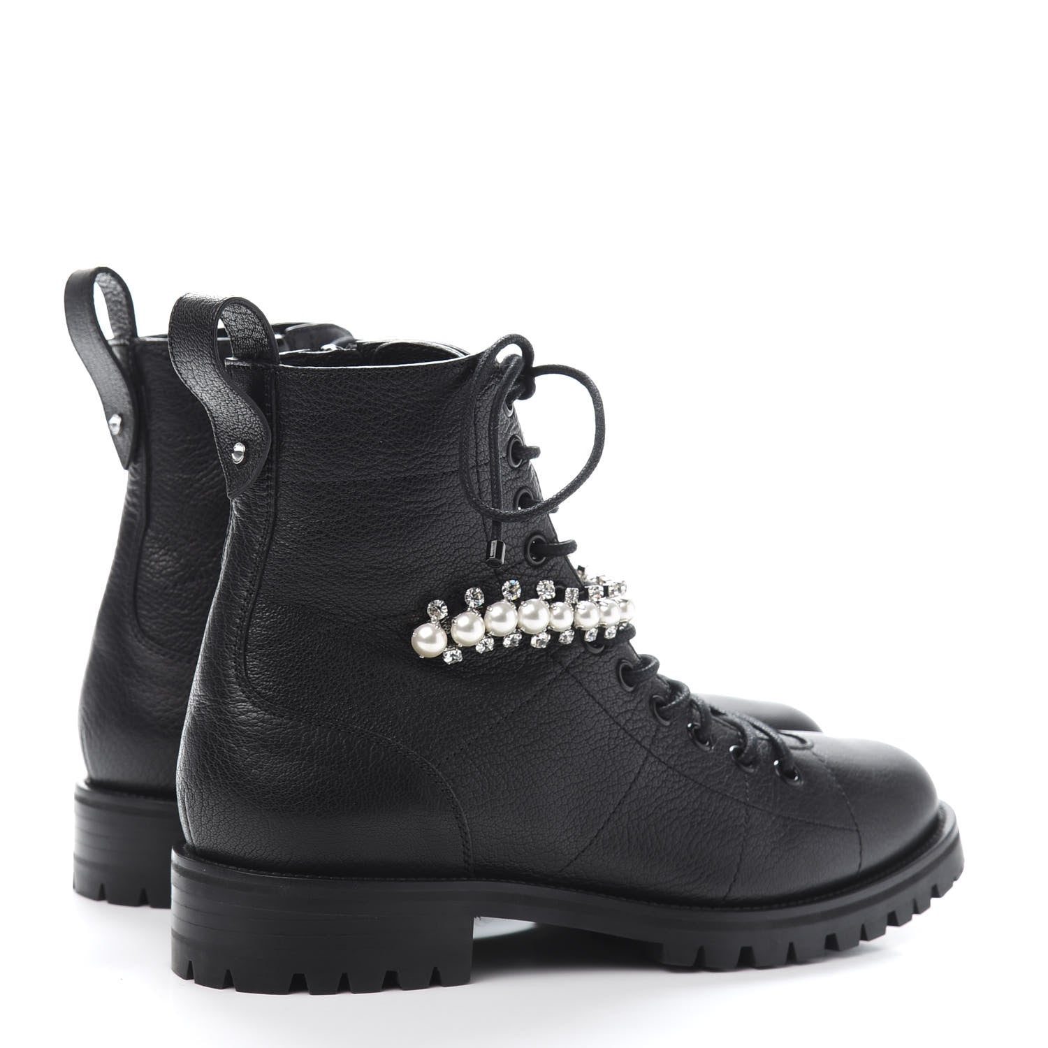 Jimmy Choo Goatskin Pearl Embellished Cruz Combat Boots 37.5 Black 4 of 9
