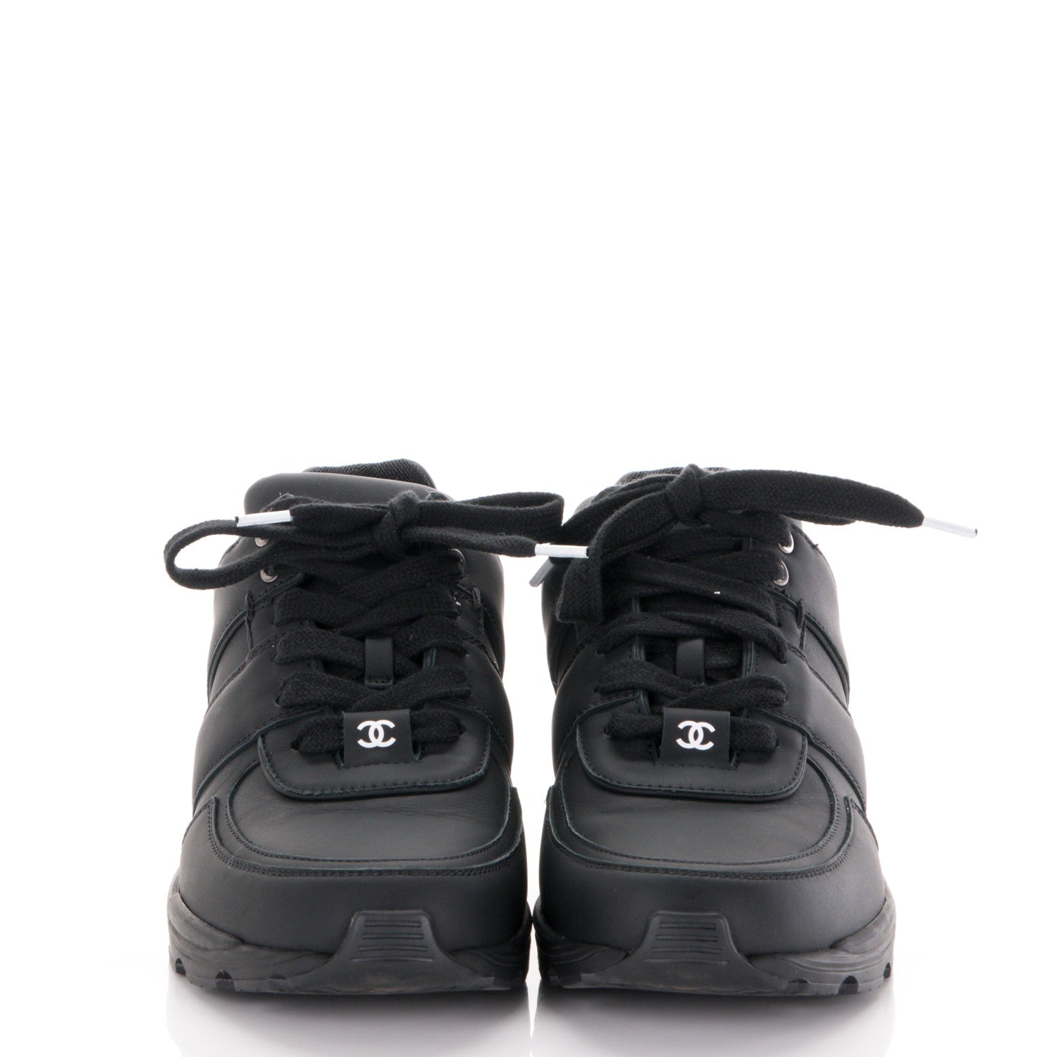 Chanel Calfskin CC Sneakers 38.5 Black White 2 of 8