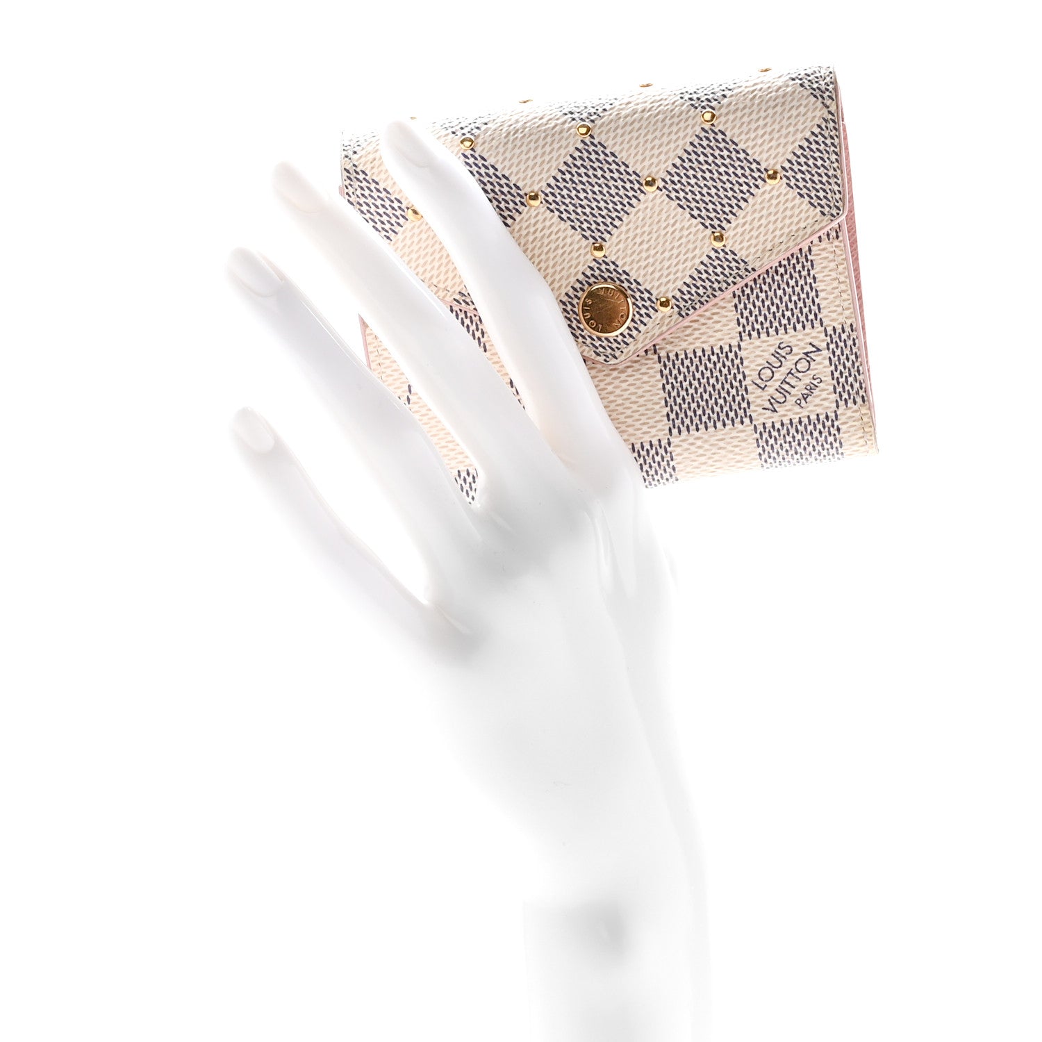 Louis Vuitton Damier Azur Studded Zoe Wallet Rose Ballerine 2 of 12