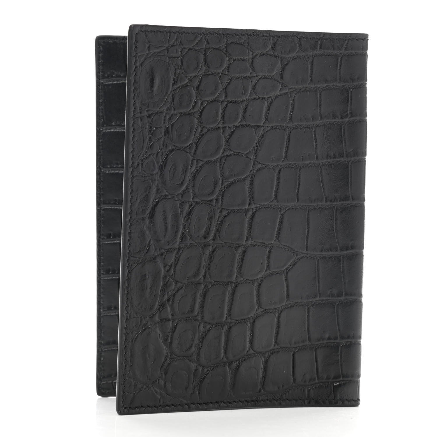 Saint Laurent Crocodile Embossed Passport Holder Black 2 of 5