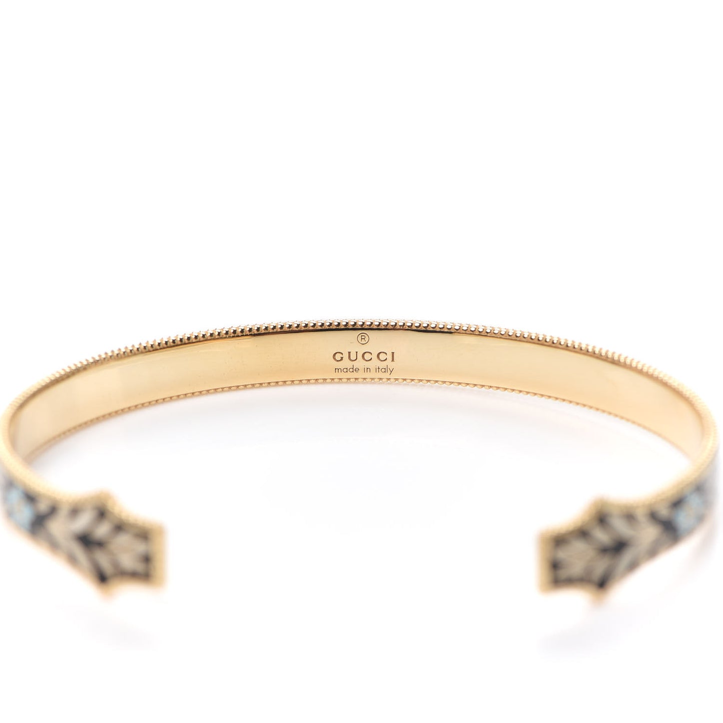 18K Yellow Gold Black Enamel Icon Blooms Cuff Bracelet