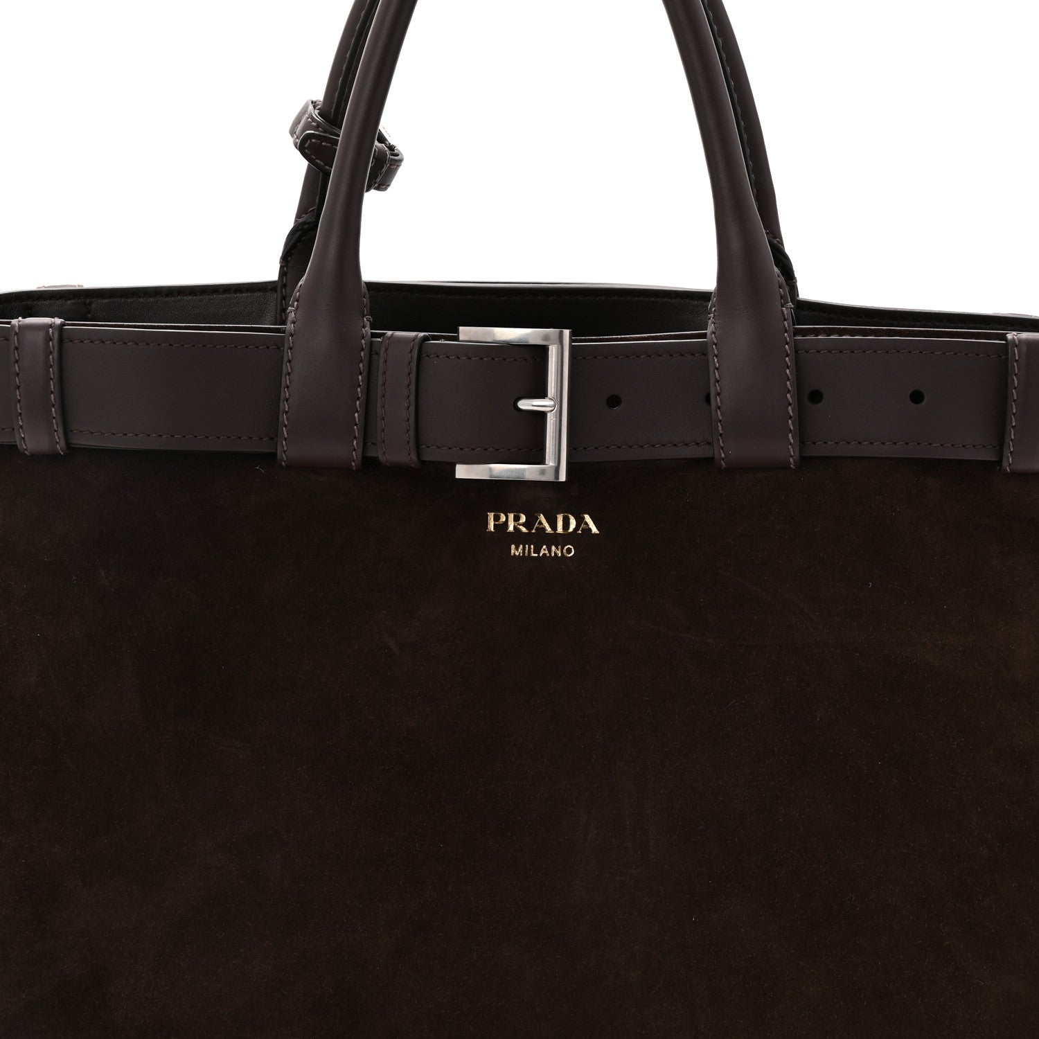 Prada Scamosciato Large Buckle Bag With Belt Ebano 7 of 10