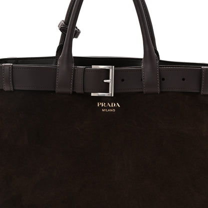 Prada Scamosciato Large Buckle Bag With Belt Ebano 7 of 10