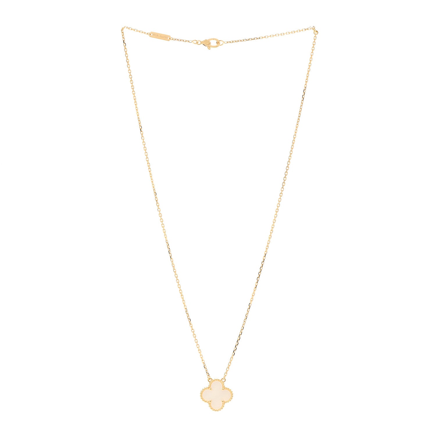 Van Cleef & Arpels 18K Yellow Gold Mother of Pearl Vintage Alhambra Pendant Necklace 3 of 7