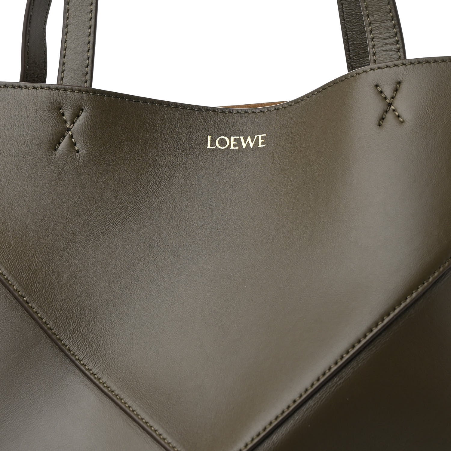 Loewe Shiny Calfskin Medium Puzzle Fold Tote Dark Khaki Green 7 of 9