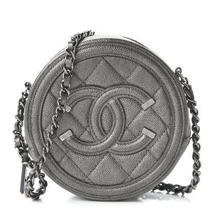 Chanel Metallic Caviar Quilted Round Filigree Crossbody Dark Silver 1 of 11