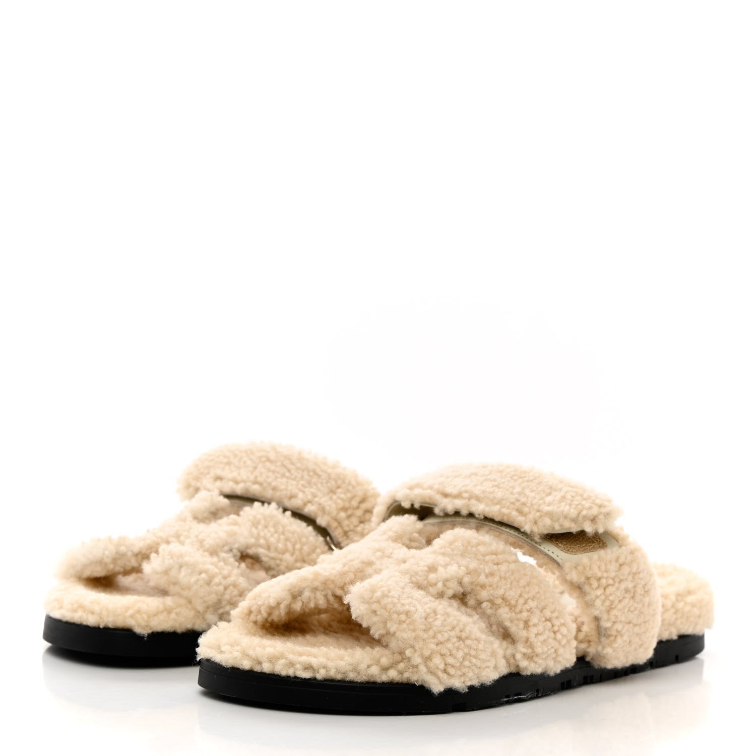 Hermes Woolskin Womens Chypre Sandals 39.5 Ecru 3 of 12