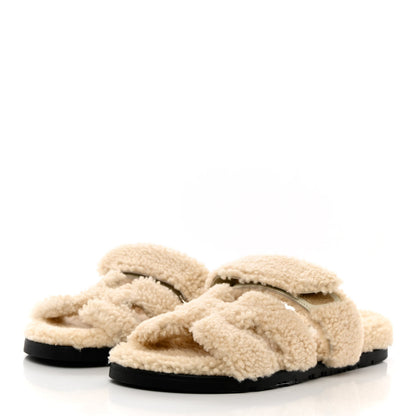 Hermes Woolskin Womens Chypre Sandals 39.5 Ecru 3 of 12