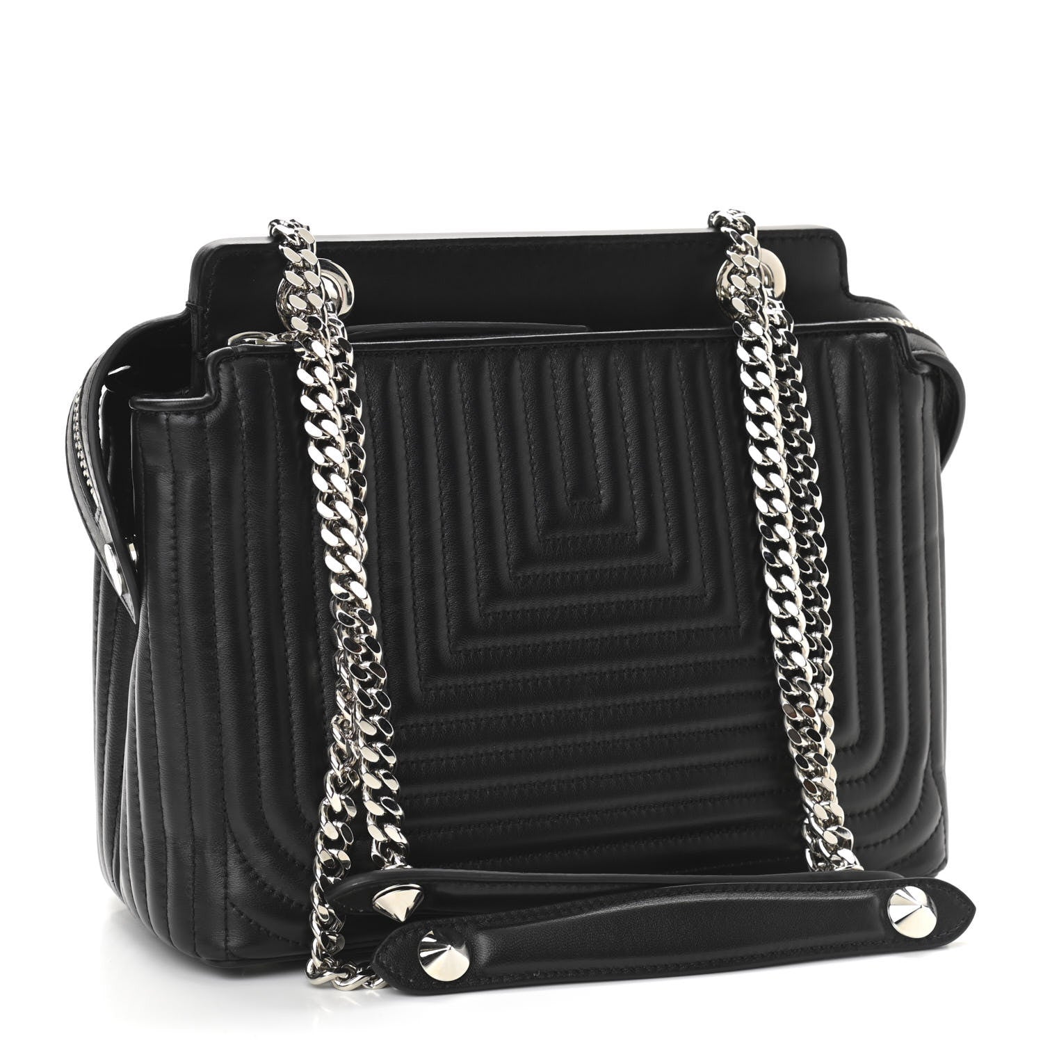 Fendi Shiny Nappa Trapuntata Small DotCom Click Chain Satchel Black 3 of 12
