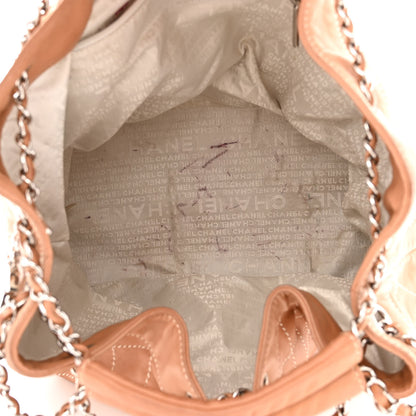 Chanel Lambskin Contrast Stitch Large Drawstring Tote Dark Beige 5 of 15