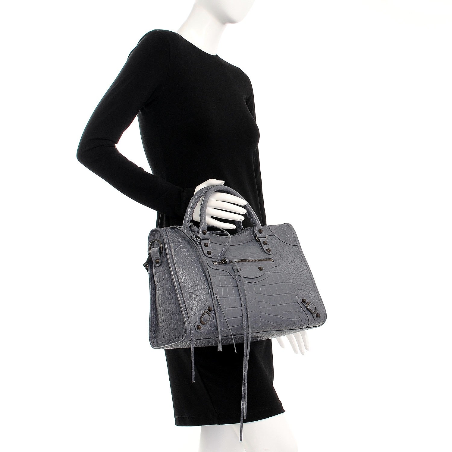 Balenciaga Calfskin Crocodile Embossed Classic Hardware City Gris Beton 3 of 8