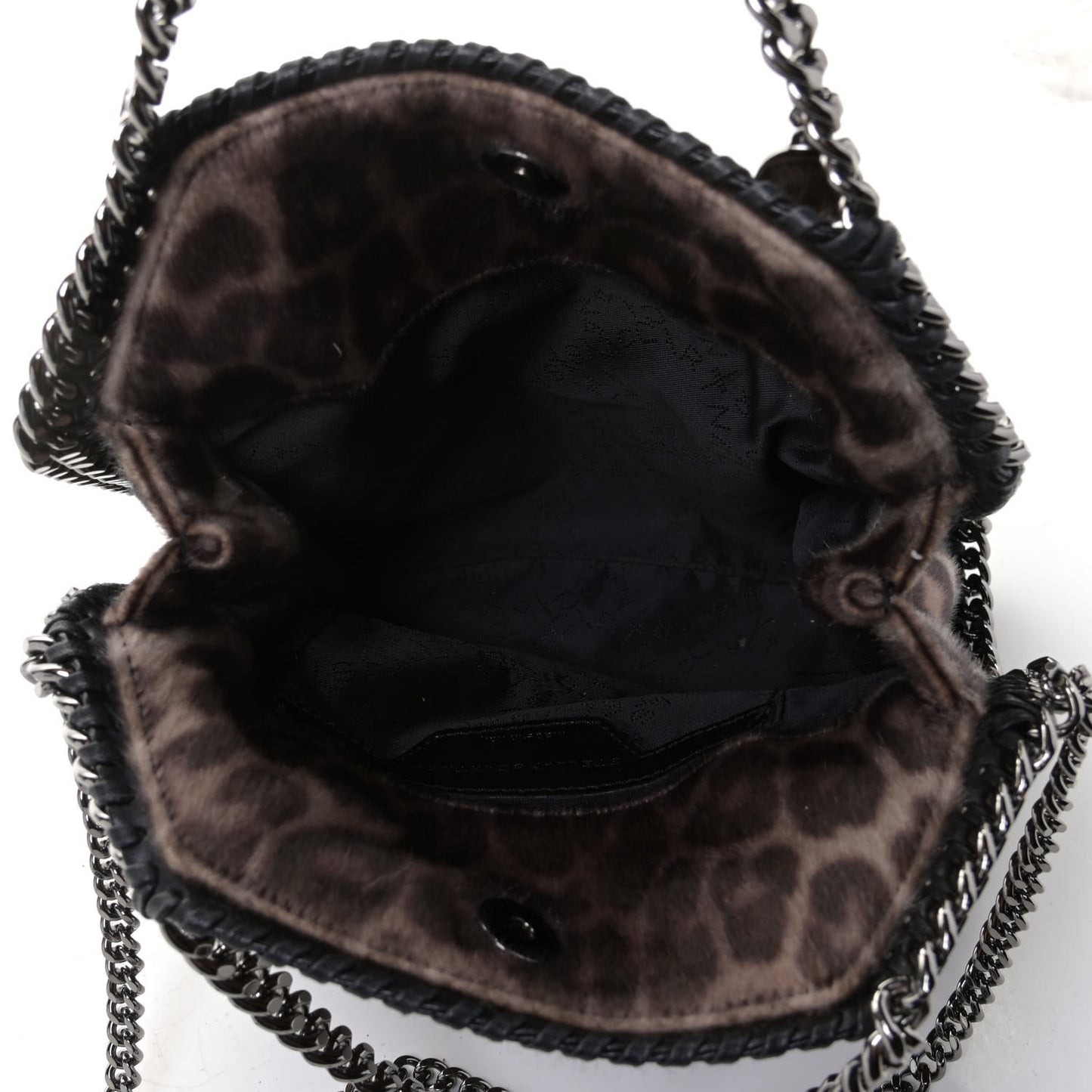 Faux Calf Hair Leopard Print Mini Falabella Fold Over Tote Black