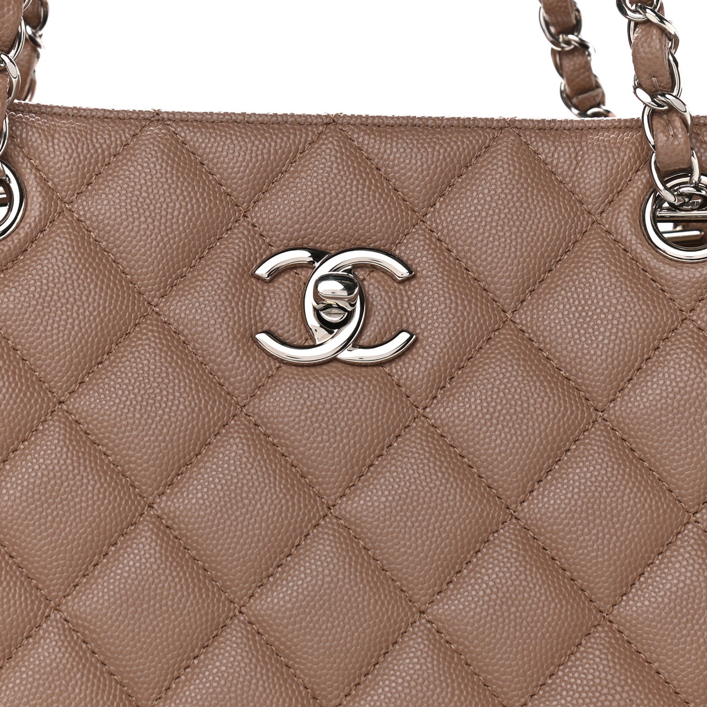 Caviar Quilted Large Shopping Tote Dark Beige