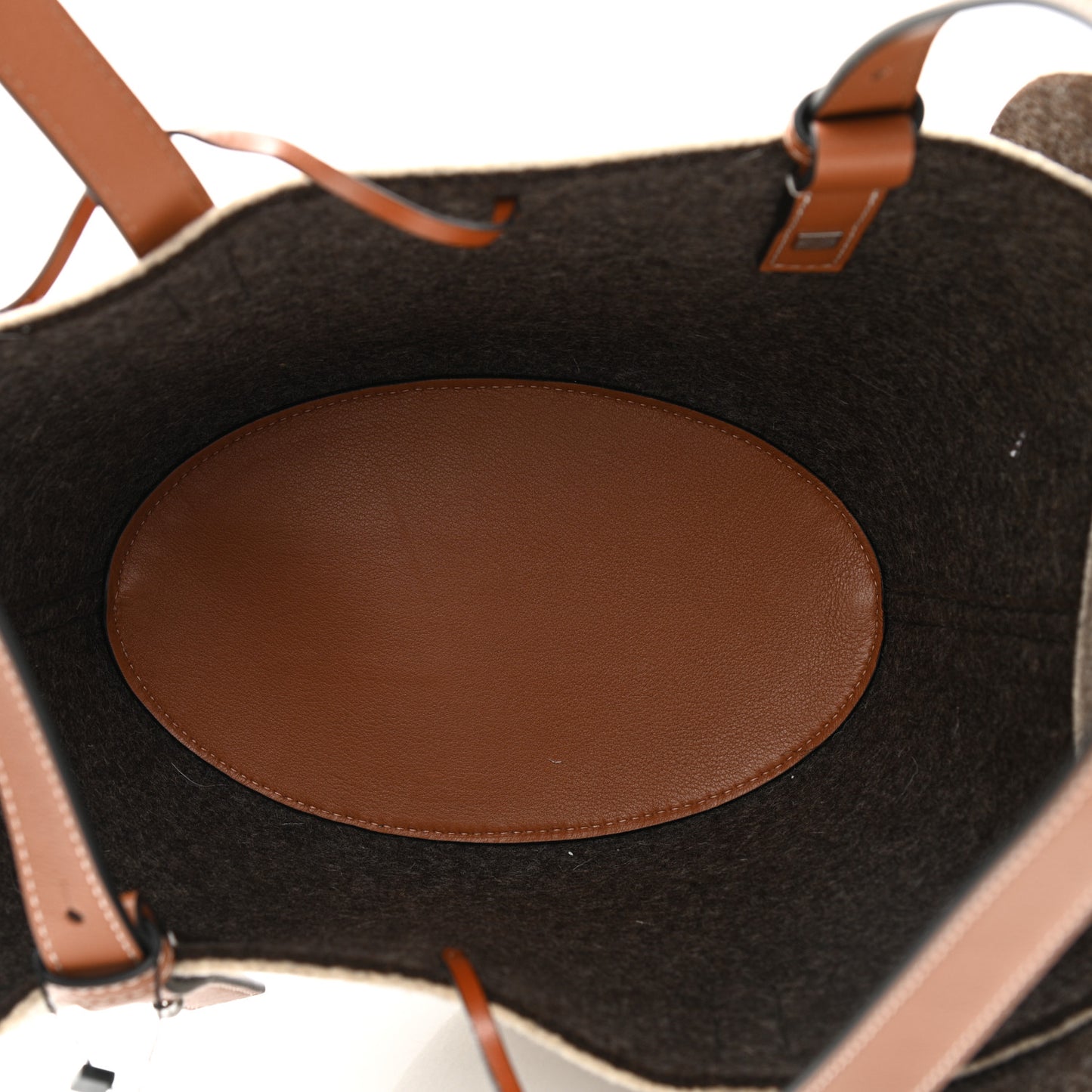 Felt Calfskin Elephant Basket Tote Beige Brown