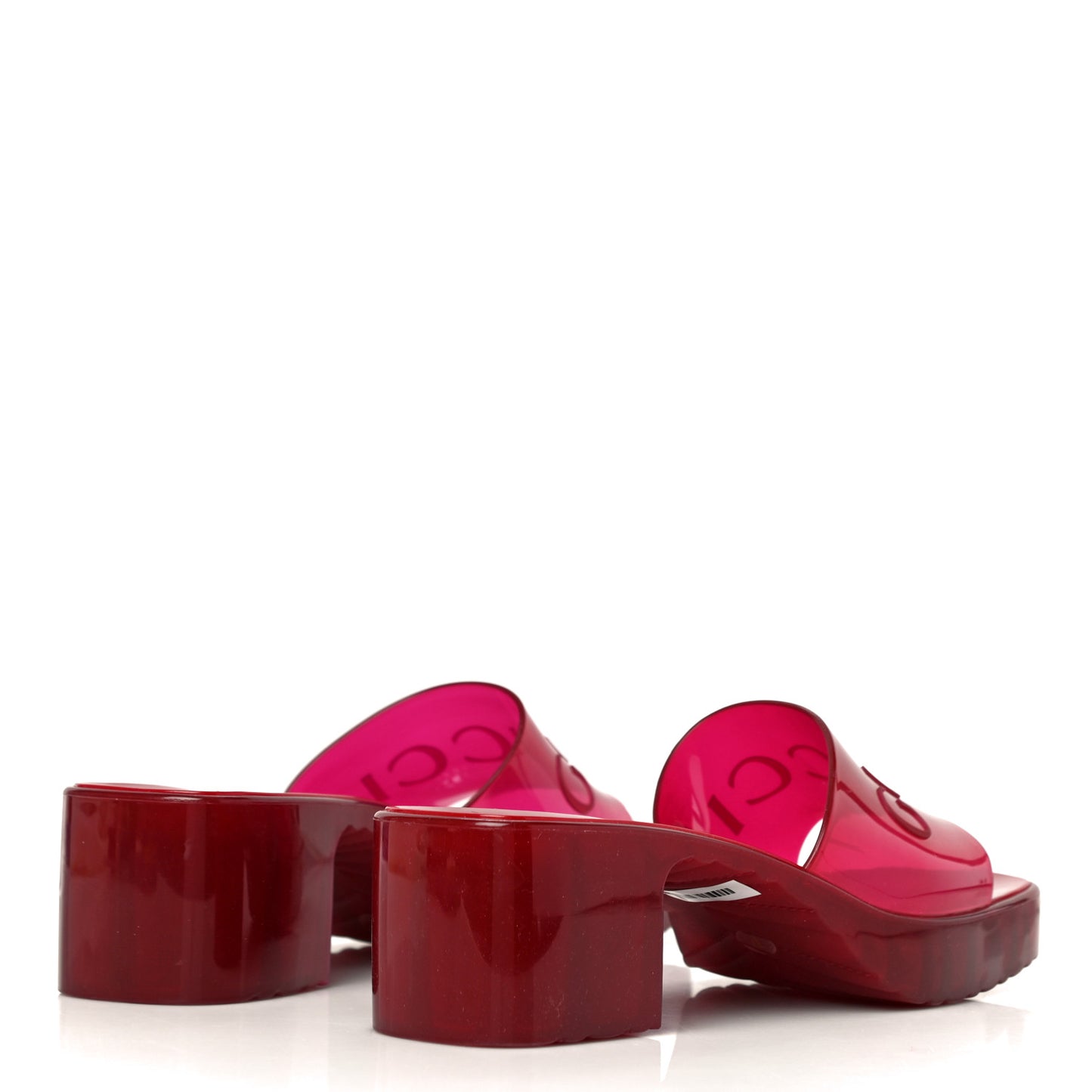 Rubber Gucci Logo Womens Platform 20/60mm Slide Sandals 37 Transparent Hibiscus Red