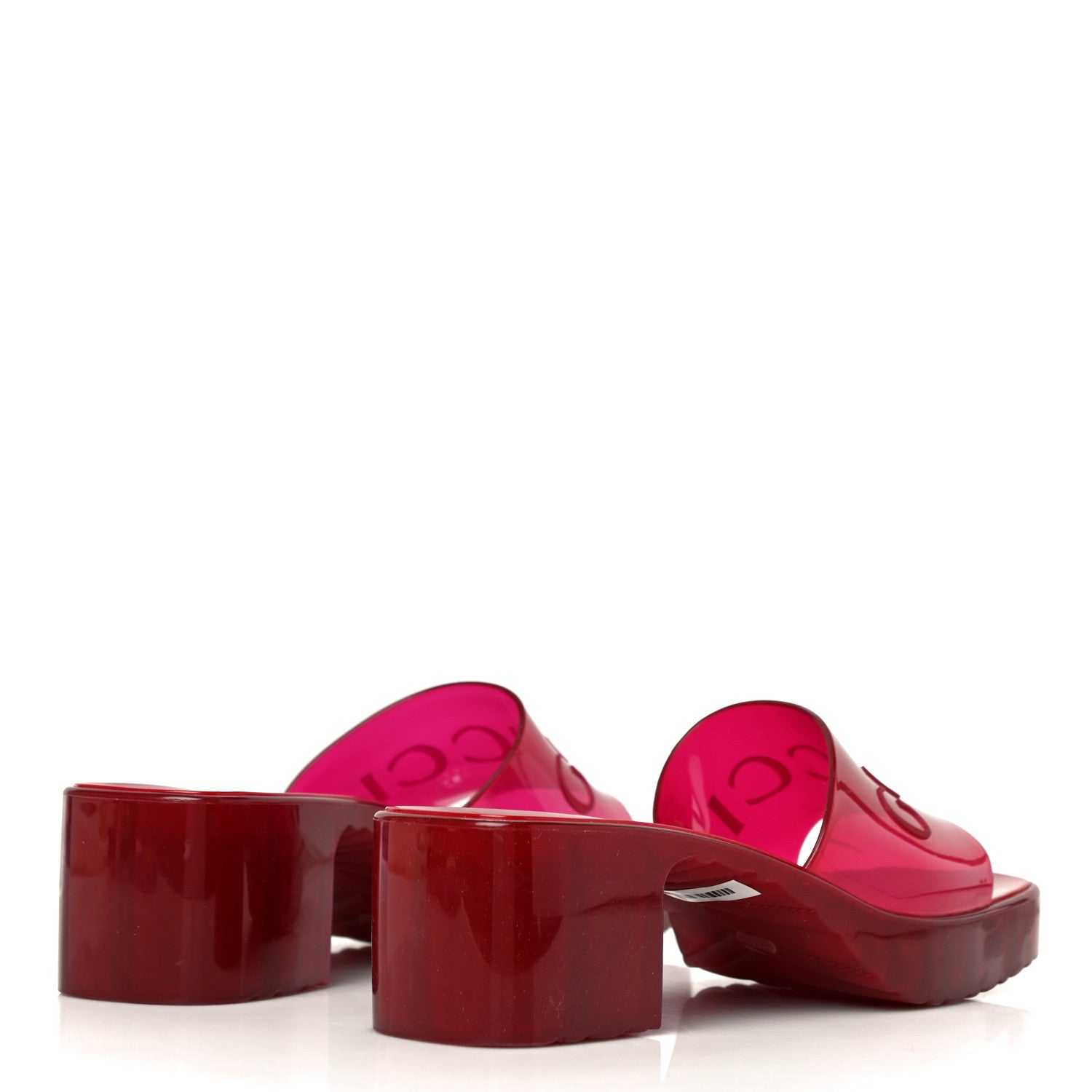Gucci Rubber Gucci Logo Womens Platform 20/60mm Slide Sandals 37 Transparent Hibiscus Red 3 of 9