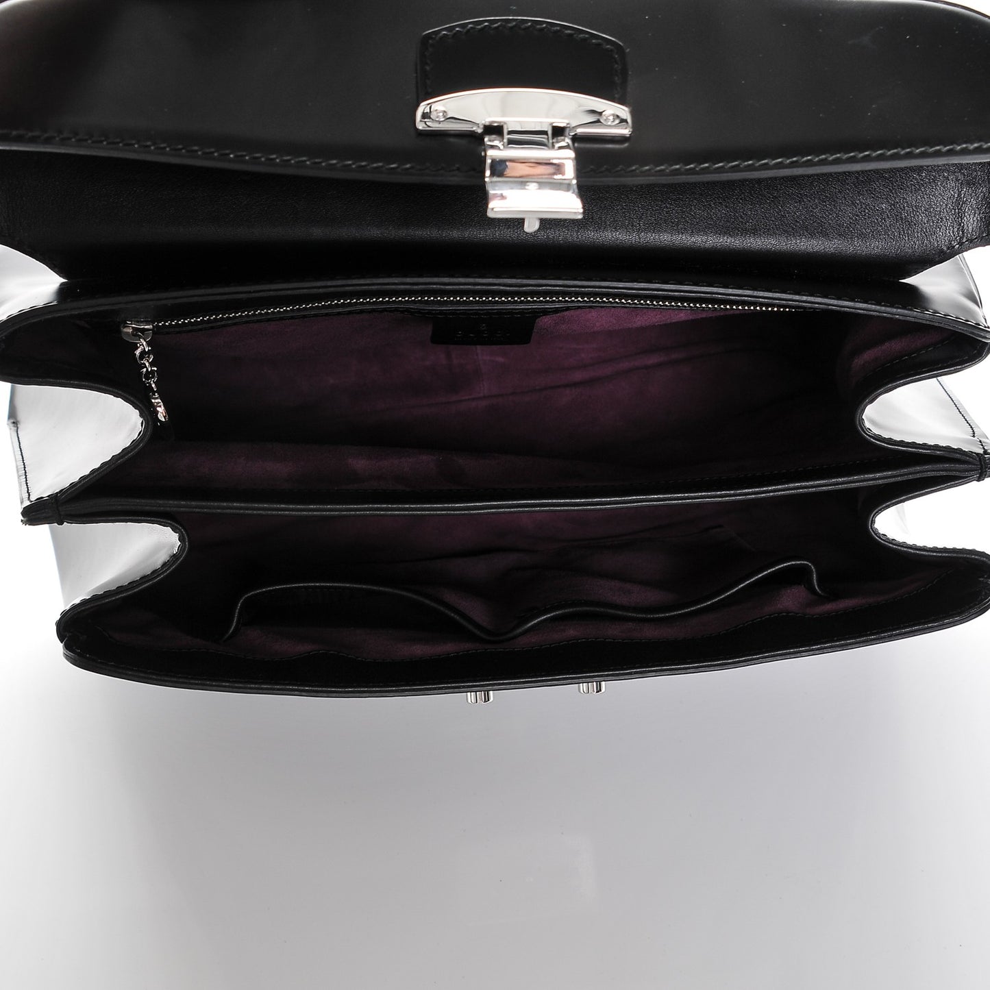Regent Calfskin Bamboo Large Lady Lock Top Handle Bag Black