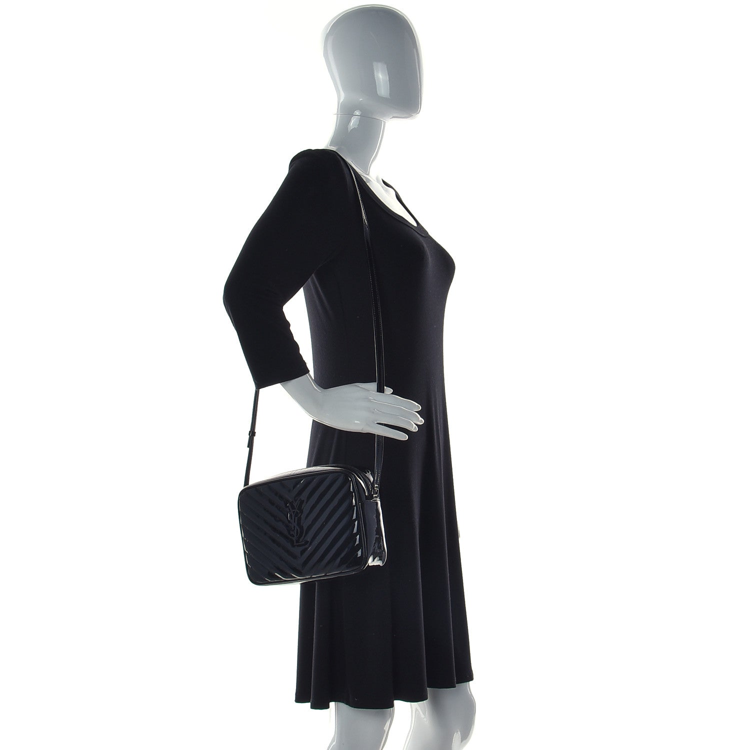 Saint Laurent Patent Calfskin Matelasse Monogram Lou Camera Bag Black 3 of 9