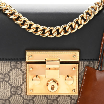 Gucci GG Supreme Monogram Calfskin Small Padlock Shoulder Bag Beige Black Cuir 8 of 10