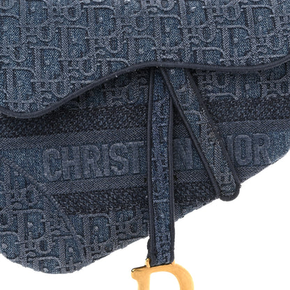 Christian Dior Oblique Embroidered Saddle Bag Denim Blue 8 of 10