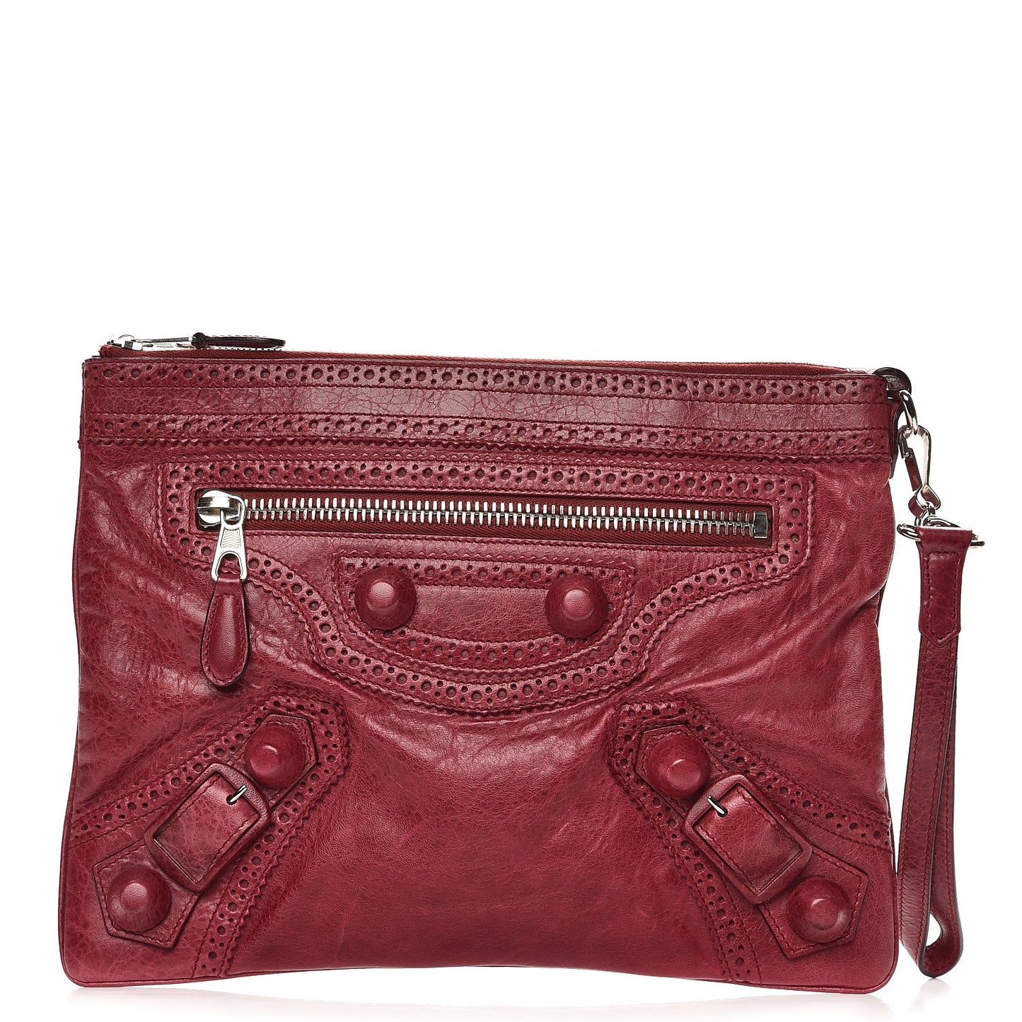 Agneau Giant Brogues Hardware Flat Handle Clutch Pourpre