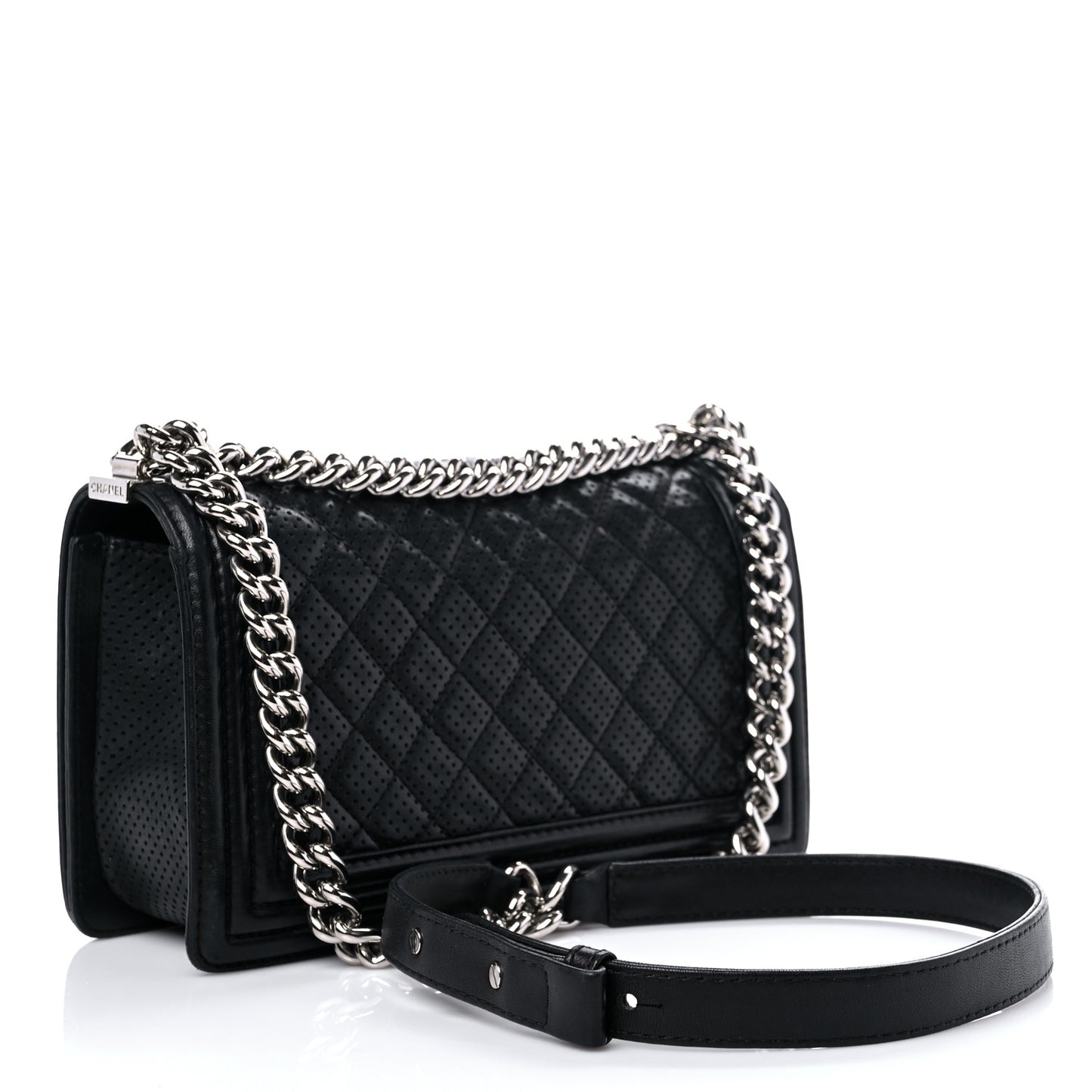 Lambskin Perforated Medium Boy Flap Black
