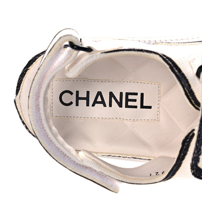 Chanel Calfskin Printed Velcro Dad Sandals 38 White Black 7 of 13