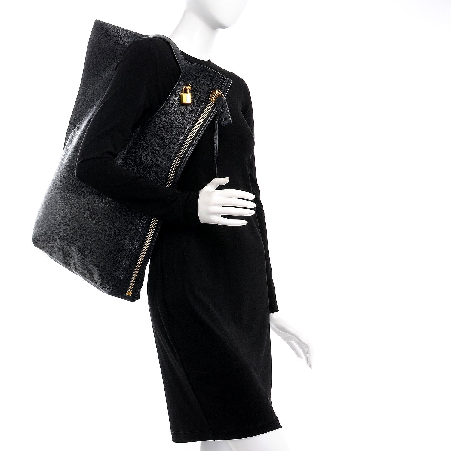 Tom Ford Grained Calfskin Large Alix Padlock Zip Shoulder Bag Black 2 of 9