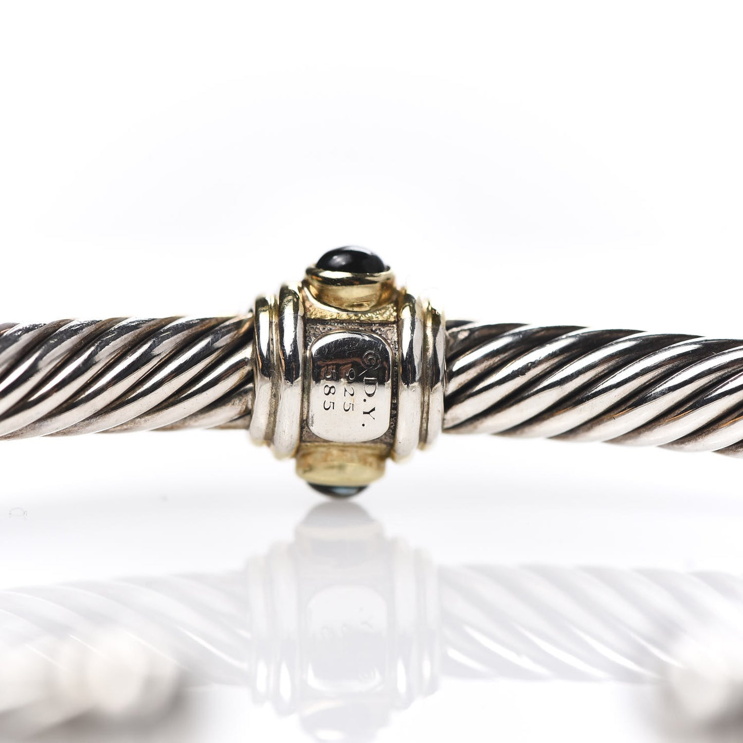 Sterling Silver 14K Yellow Gold Chrome Diopside Blue Topaz 5mm Cable Renaissance Station Bracelet