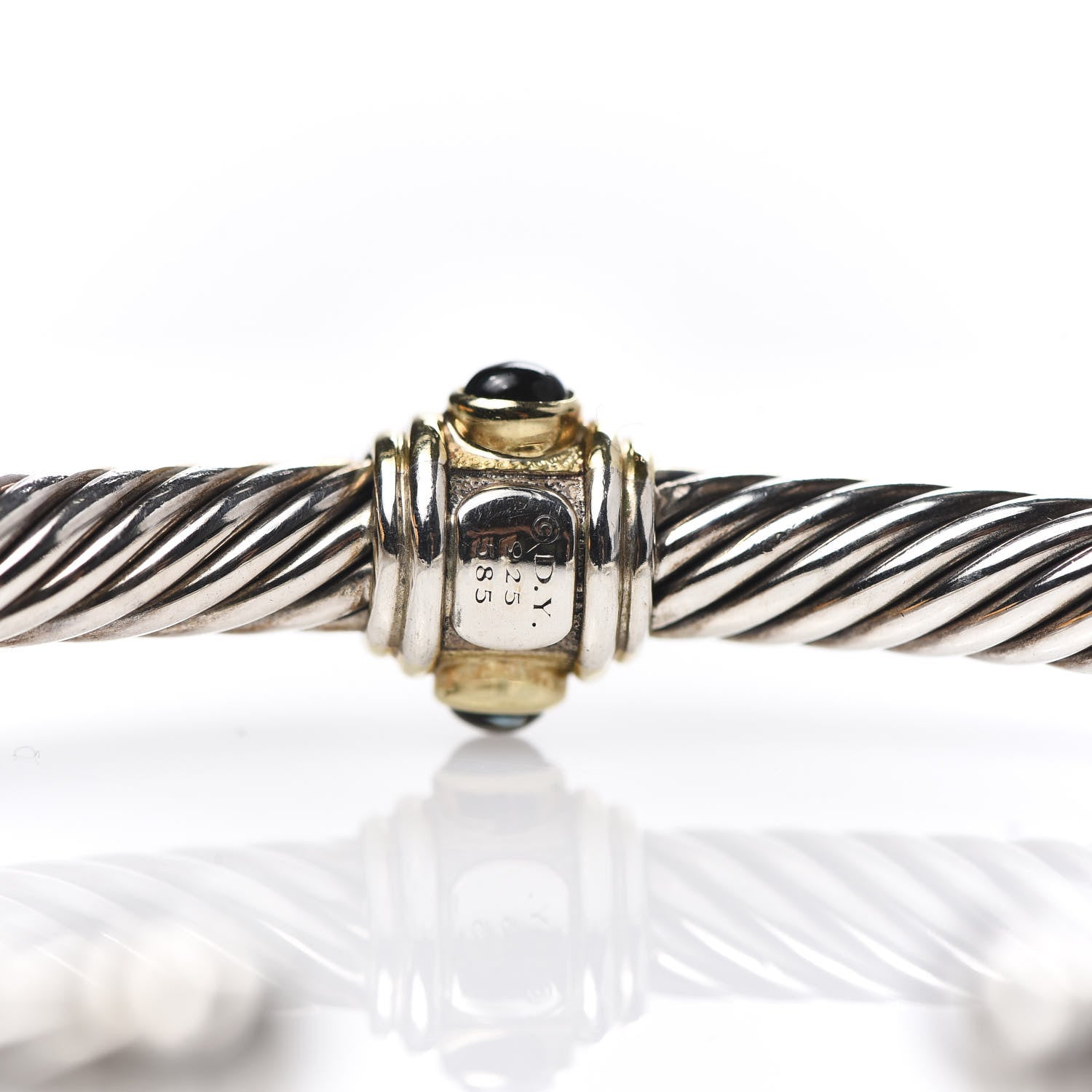 David Yurman Sterling Silver 14K Yellow Gold Chrome Diopside Blue Topaz 5mm Cable Renaissance Station Bracelet 4 of 4