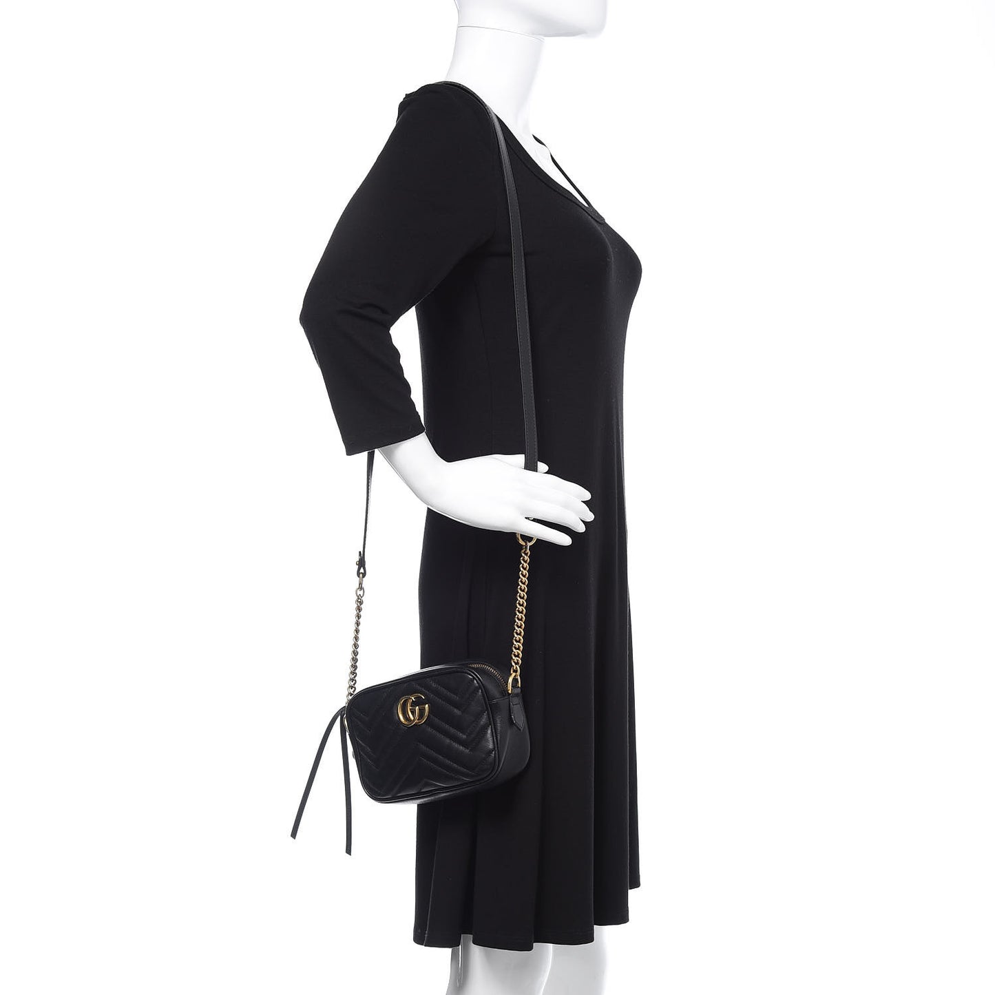 Calfskin Matelasse Mini GG Marmont Chain Shoulder Bag Black