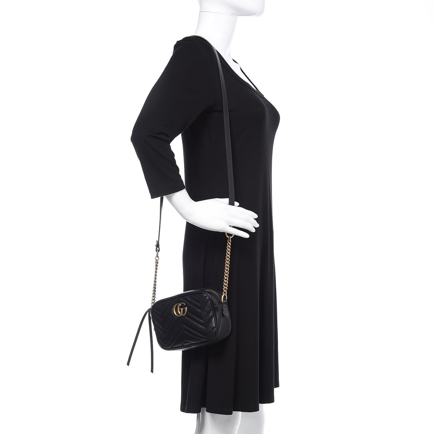 Gucci Calfskin Matelasse Mini GG Marmont Chain Shoulder Bag Black 2 of 13