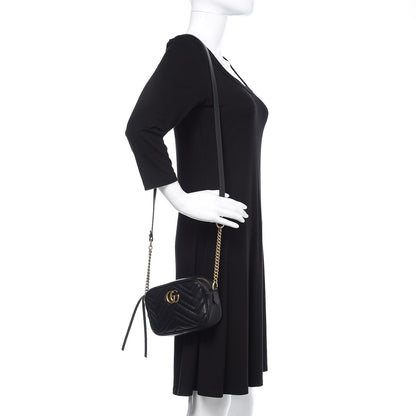 Gucci Calfskin Matelasse Mini GG Marmont Chain Shoulder Bag Black 2 of 13