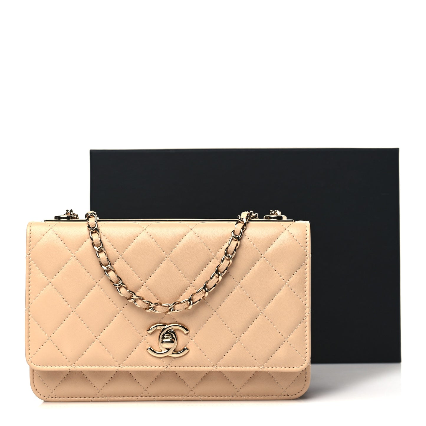 Lambskin Quilted Trendy CC Wallet On Chain WOC Beige