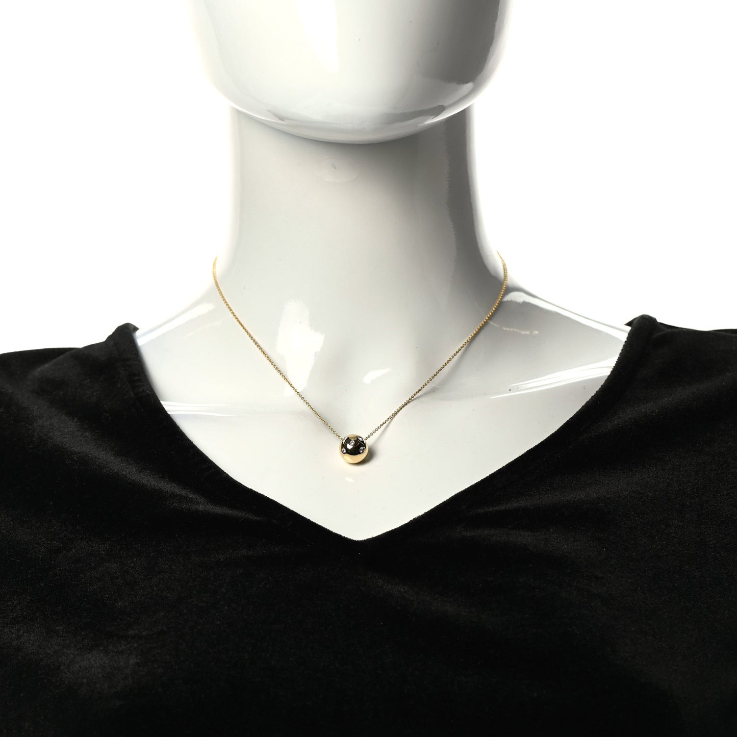18K Yellow Gold Platinum Diamond Etoile Ball Pendant Necklace
