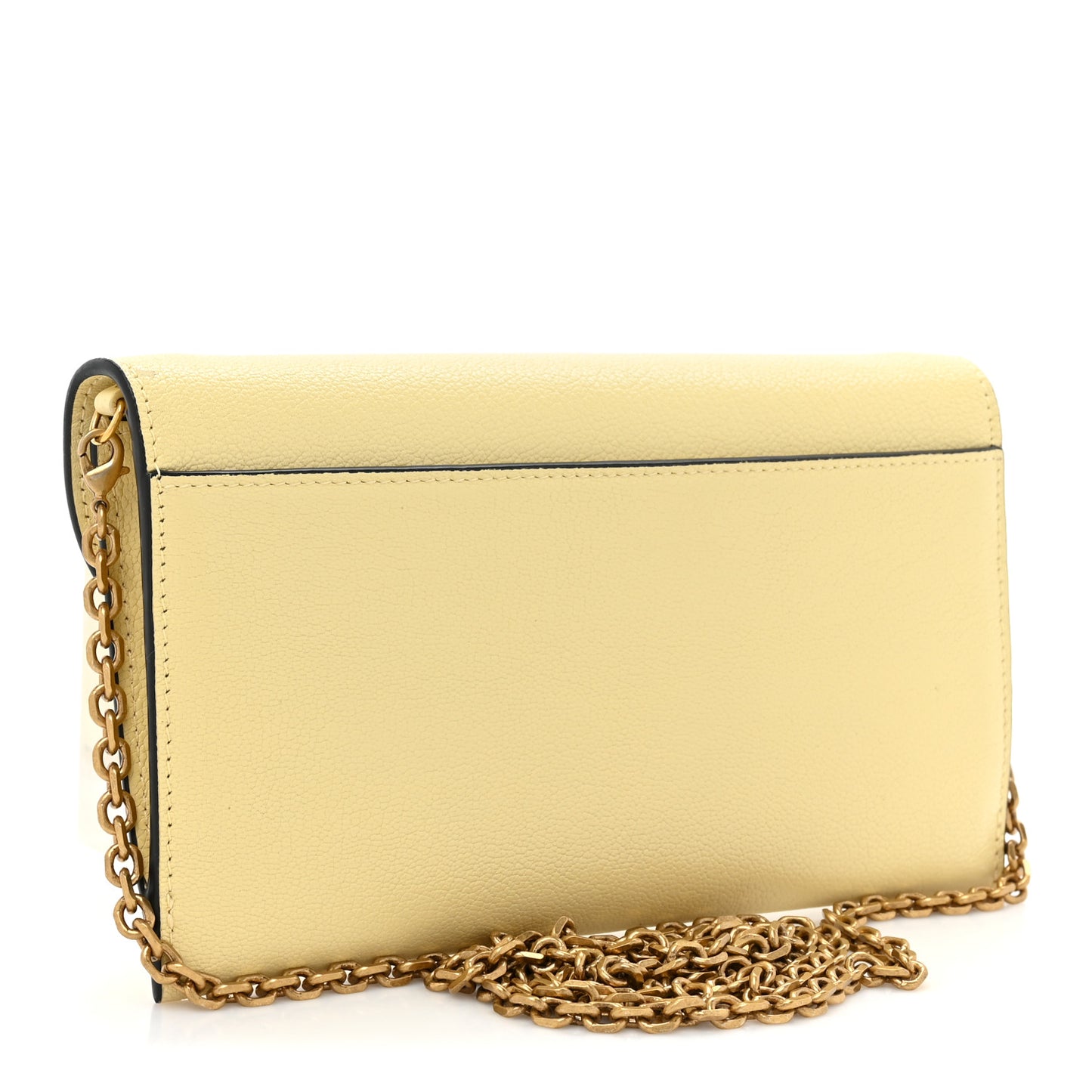 Goatskin Saddle Long Wallet With Chain Pastel Yellow