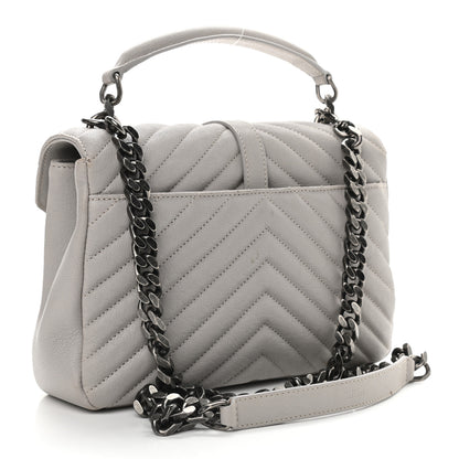 Saint Laurent Sheepskin Matelasse Chevron Monogram Medium College Bag Granite 3 of 8