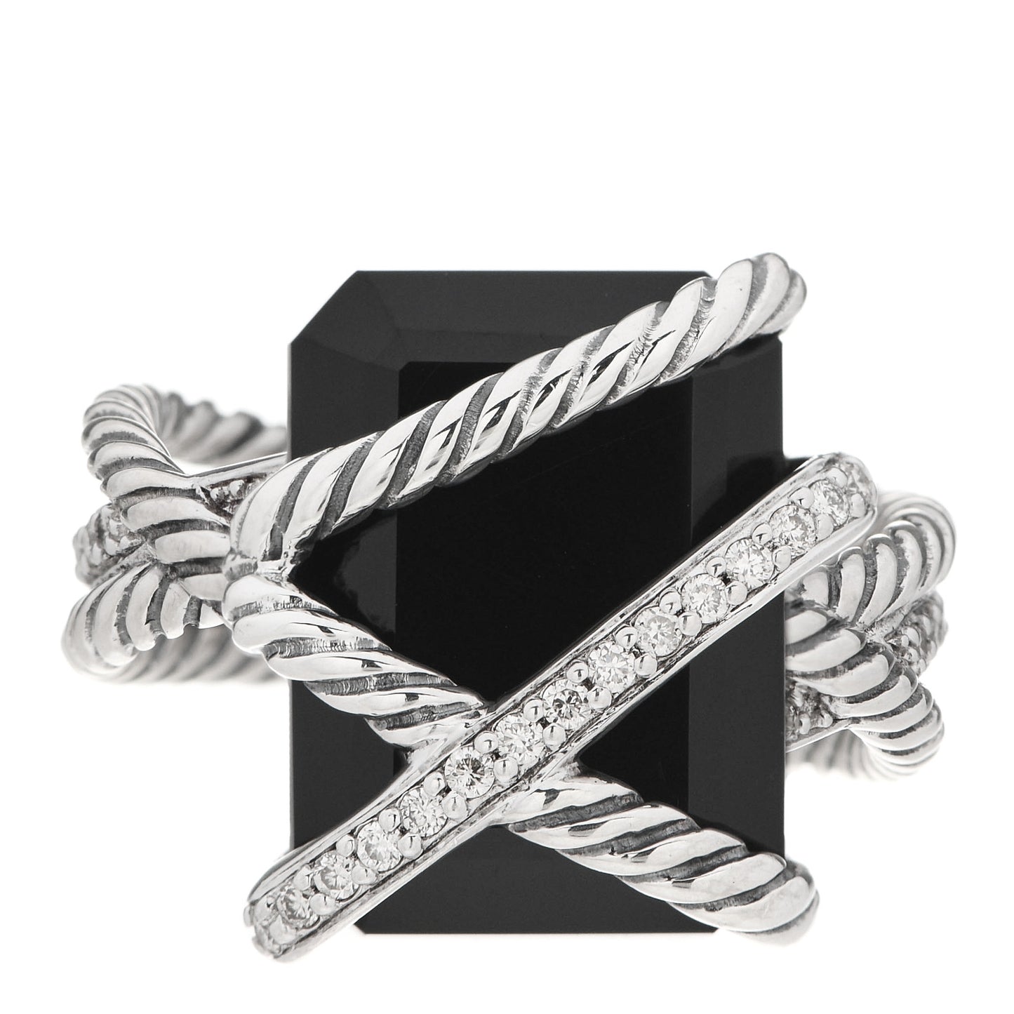 Sterling Silver Diamond Black Onyx 15mm Cable Wrap Ring 55 7.25