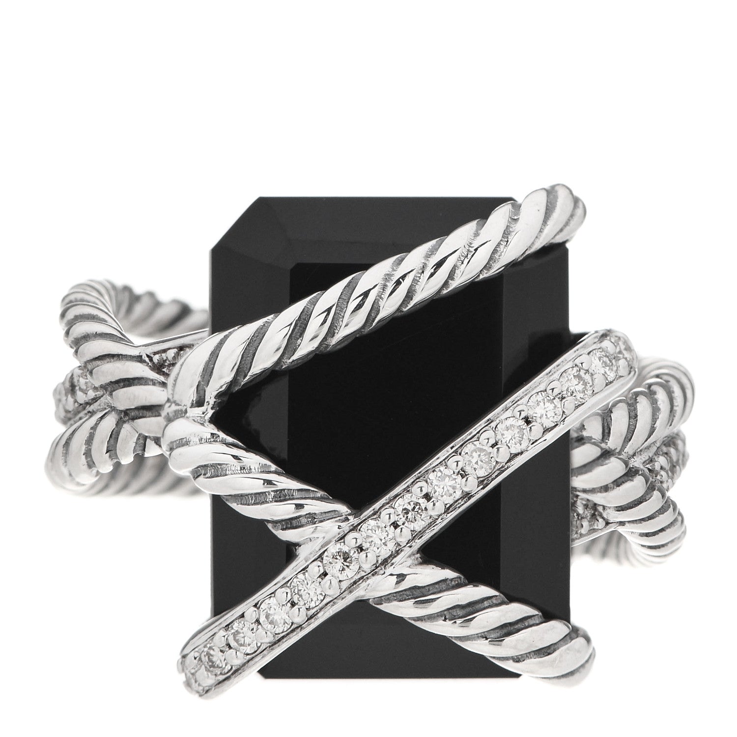 David Yurman Sterling Silver Diamond Black Onyx 15mm Cable Wrap Ring 55 7.25 1 of 5