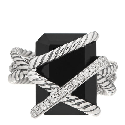 David Yurman Sterling Silver Diamond Black Onyx 15mm Cable Wrap Ring 55 7.25 1 of 5