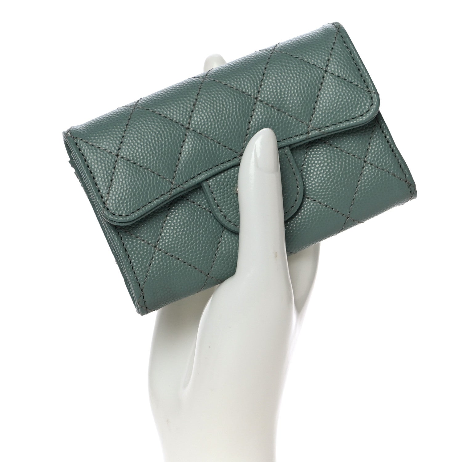 Chanel Caviar Quilted Flap Card Holder Wallet Green 2 of 12