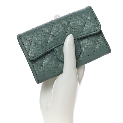 Chanel Caviar Quilted Flap Card Holder Wallet Green 2 of 12